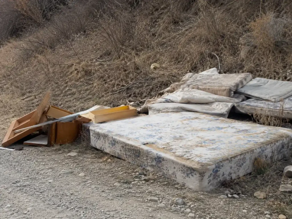 abandoned mattress illegally dumped on rural Kamloops property